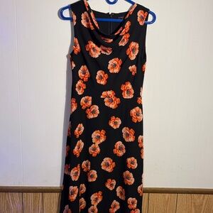 Talbots Black and Orange Floral Midi Dress